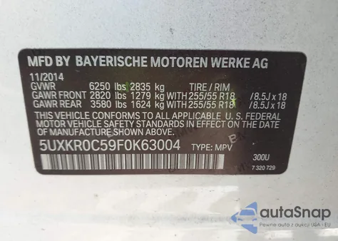 2015 BMW X5 xDrive35I из США, поврежденный, VIN 5UXKR0C59F0K63004